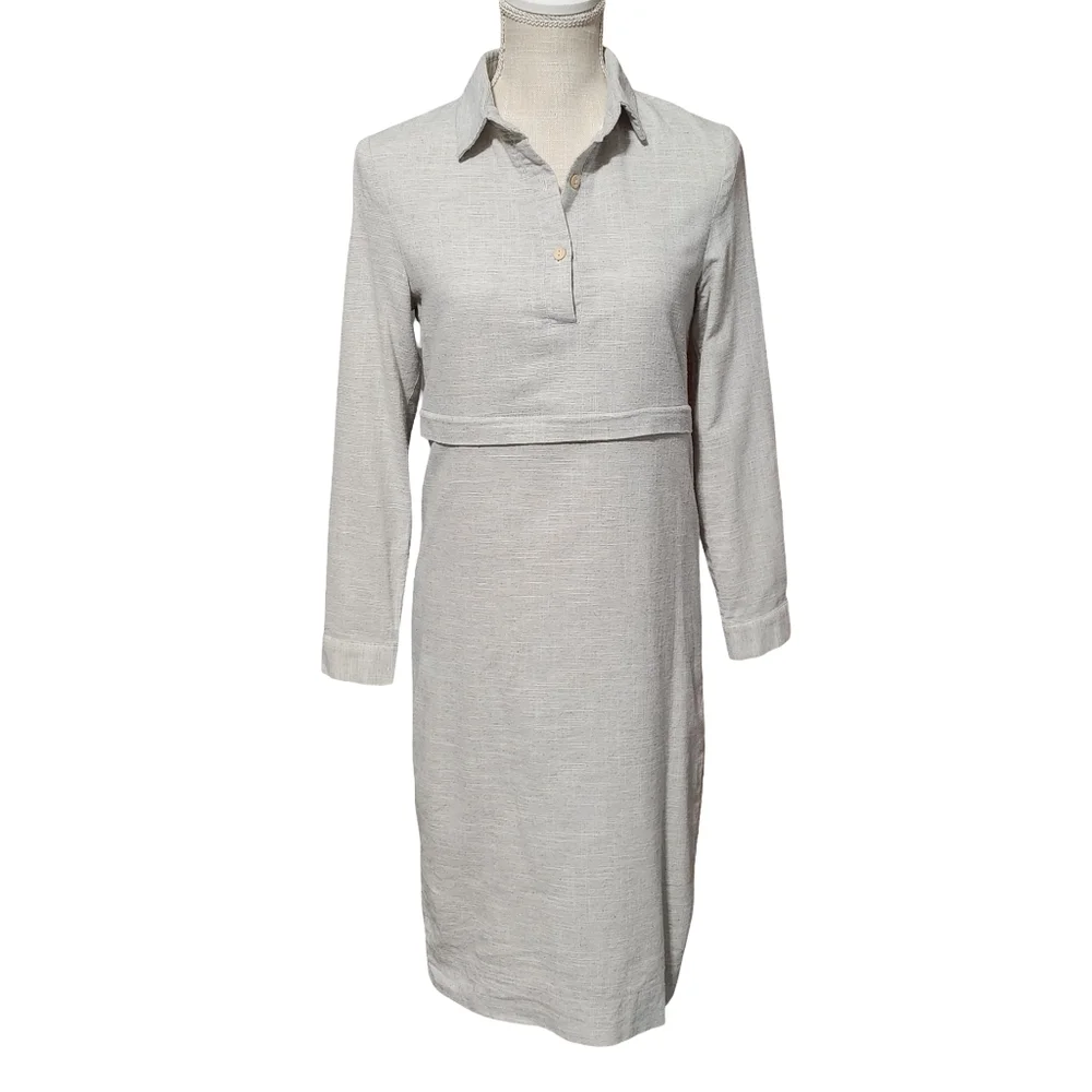 Roolee Light Gray Long Sleeve Polo Maternity Dress